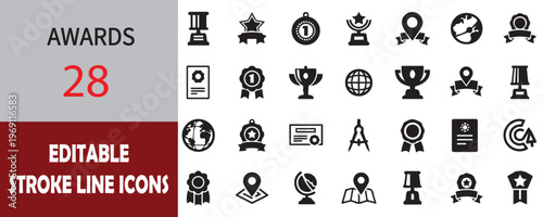 Black solid icons collection for technology and business, set of 28 vector symbols, digital interface and hardware glyphs for web design
