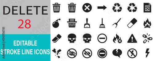 Black solid icons collection for technology and business, set of 28 vector symbols, digital interface and hardware glyphs for web design