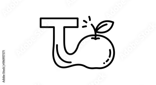 Minimalist black outline illustration depicting a conceptual union between an initial letter and