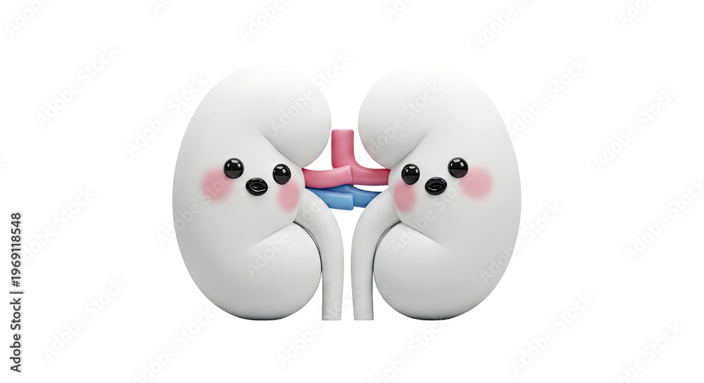 Obraz premium Cute Cartoon Kidneys with Faces and Blushing Cheeks