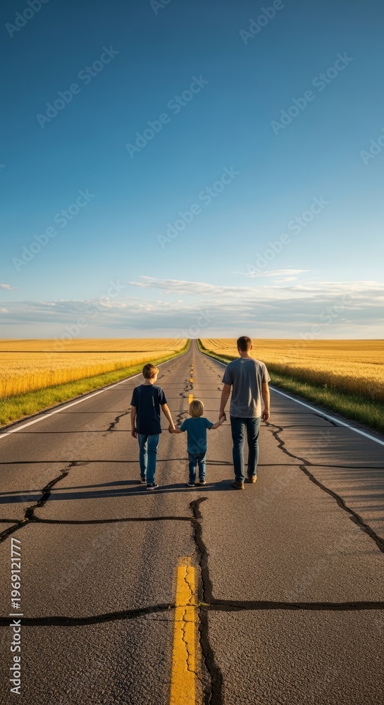 Fototapeta premium Family walking on a rural road.