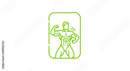 Minimalist green outline illustration of a muscular male physique showcasing strength and fitness