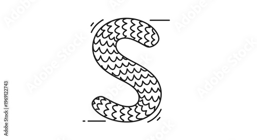 Stylized uppercase S letter doodle with wavy pattern texture playful graphic design element