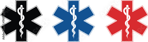 Star of Life medical symbol in black blue and red health