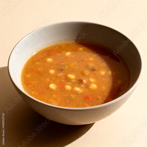 Hearty Lentil and Vegetable Stew in Ceramic Bowl with Dramatic Shadow