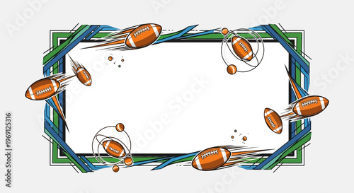 American Football Flying Around Empty Frame Border, Sports Graphic Design
