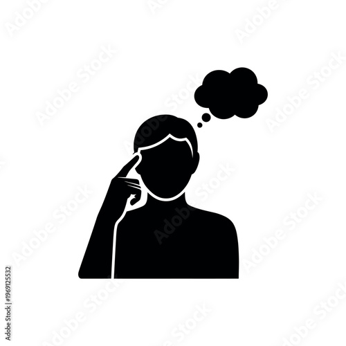 Man thinking with thought bubble above head.