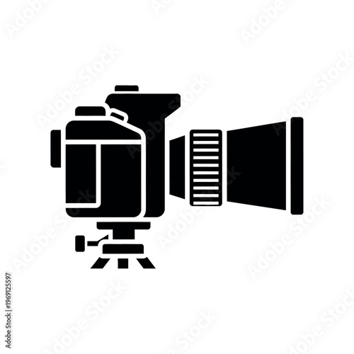 Professional Camera on Tripod Silhouette Icon.