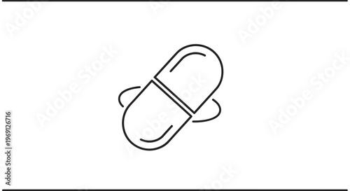 Minimalist black outline drawing of a pharmaceutical capsule representing health and wellness