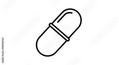 Outline illustration of a simple pharmaceutical capsule representing health, medicine, and