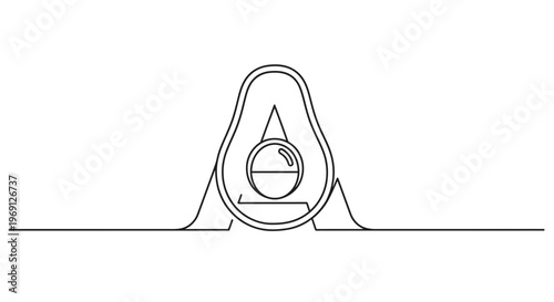 Minimalist continuous line art design featuring an abstract avocado shape with letter A integration