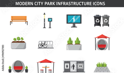 Collection of Modern City Park Infrastructure Icons for Urban Design and Public Space Planning
