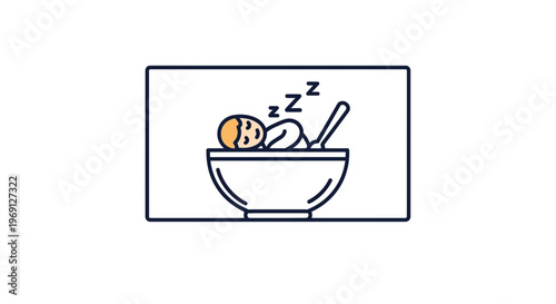 Adorable newborn dreaming peacefully nestled in a bowl with a spoon, symbolizing sweet slumber