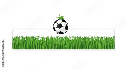 Soccer ball on grass with copy space banner, sports concept