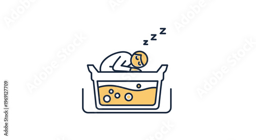 Minimalist icon depicting a person sleeping on a liquid-filled container, symbolizing severe