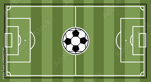 Soccer Field Top View with Ball, Sports Game Arena, Green Grass Pitch