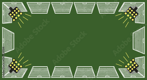 Soccer Field Frame with Floodlights - Green Sports Background