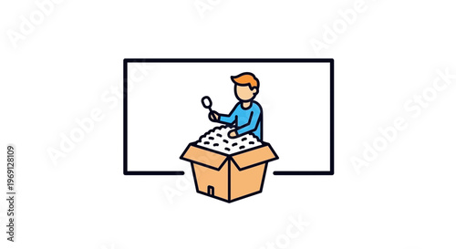 Intense scrutiny of numerous elements held within a shipping carton by an individual employing a