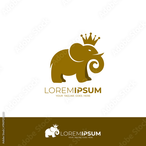 logo of an elephant king with a crown on his head, simple logo template