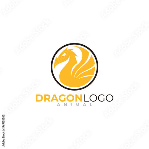 Dragon logo, winged dragon logo in a circle, powerful fighting icon