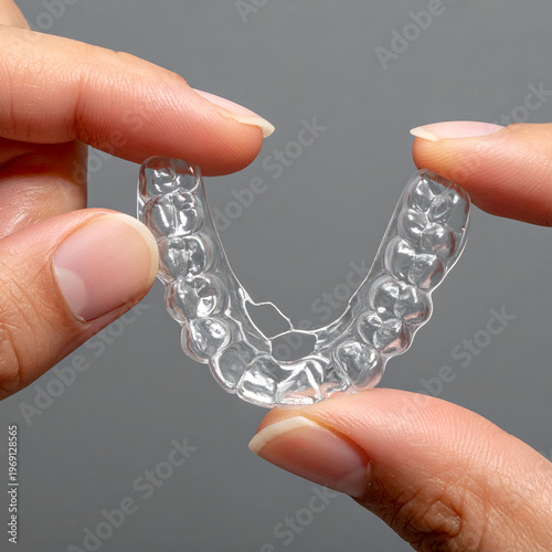 Wallpaper Mural Close-up of Clear Dental Retainer Held by Fingers. Torontodigital.ca