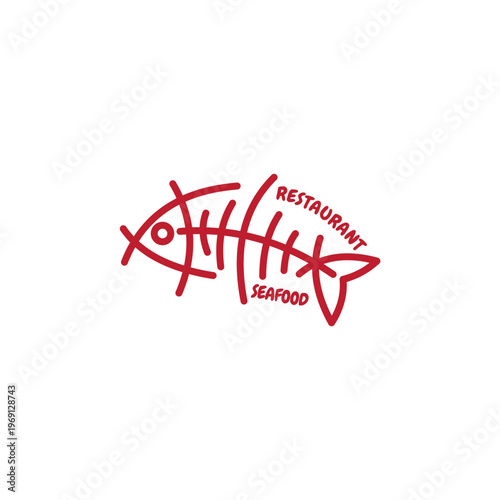 logo of a very delicious and tasty fish dish in a restaurant, line style design