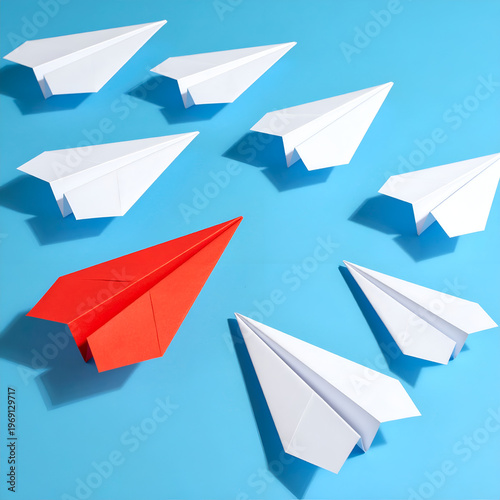 Wallpaper Mural Red Paper Airplane Leading White Ones - Leadership and Innovation. Torontodigital.ca