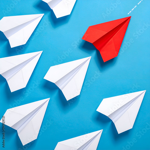 Wallpaper Mural Red Paper Airplane Leading White Ones - Focus and Innovation. Torontodigital.ca