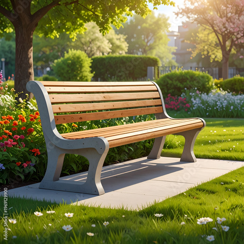 Wallpaper Mural Park Bench Serenity - A Moment of Peace in Nature. Torontodigital.ca