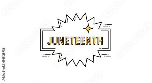 Stylized Juneteenth independence day emblem featuring vibrant text within a celebratory burst