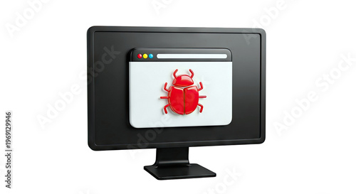 Computer Screen with Red Bug Icon