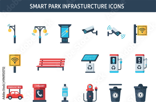 Smart park infrastructure icons for urban planning and smart city development