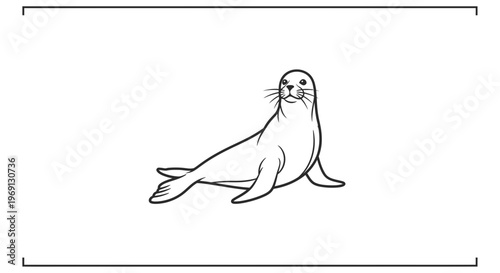 Charming minimalist illustration of a playful marine pinniped creature in line art style for
