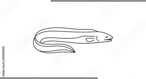 Minimalist Black Outline Illustration of an Eel Swimming Gracefully in Water Simple Graphic Design