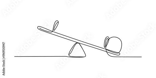 A single continuous line drawing featuring a seesaw with two figures sitting on opposite ends Vector, illustration
