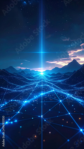 Wallpaper Mural Futuristic Landscape with Glowing Lines and Mountain Silhouette. Torontodigital.ca