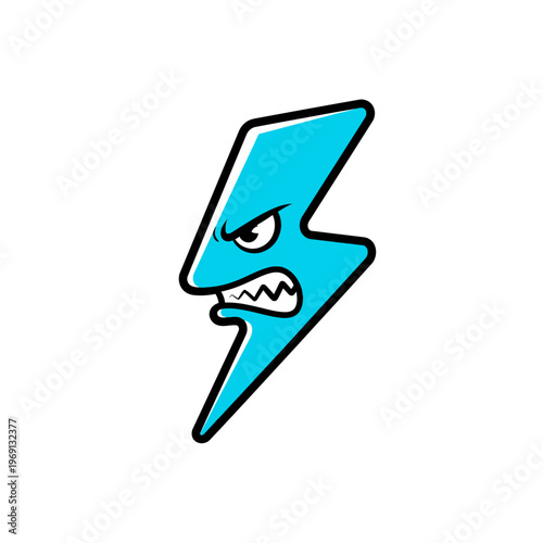 Angry Blue Lightning Bolt Character Illustration.