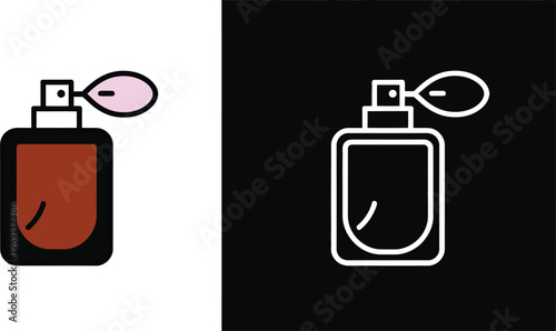 Red perfume bottle with pink spray bulb