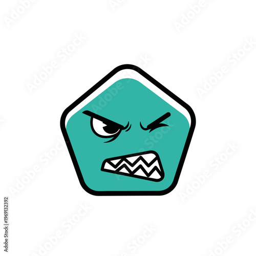 Angry cartoon pentagon character with menacing expression.