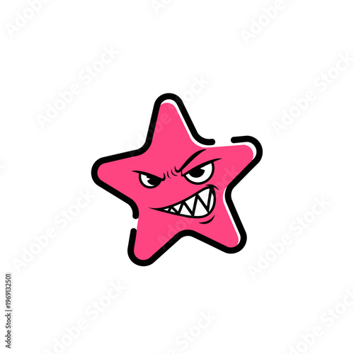 Angry Pink Star Character with Sharp Teeth.