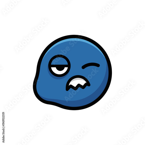 Blue Blob Character Winking with Tired Expression.