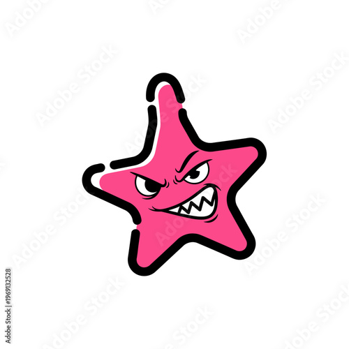 Angry Pink Star Character Cartoon.