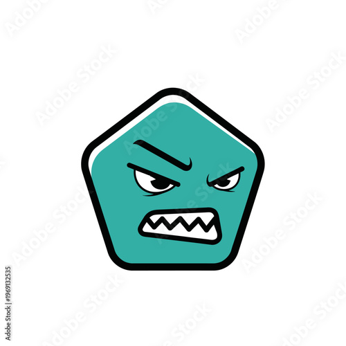Angry Teal Pentagon Character with Sharp Teeth.