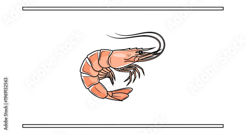 Vibrant cartoon illustration of a single cooked shrimp ready for any culinary or aquatic themed