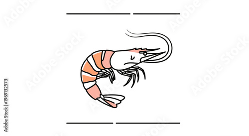 Minimalist disgruntled shrimp character illustration with a sad expression isolated on white