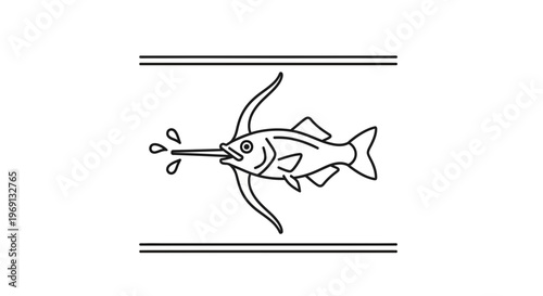 Dynamic Monochromatic Line Art Illustrating a Skillful Archerfish Spitting Water Stream for