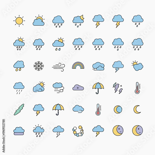 Collection of Weather Icons and Symbols.