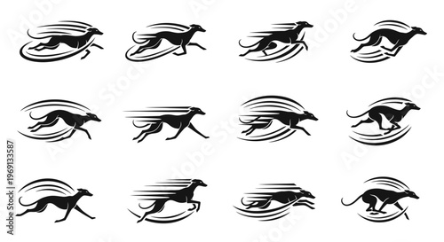 Greyhound Dog Silhouette Running Fast.