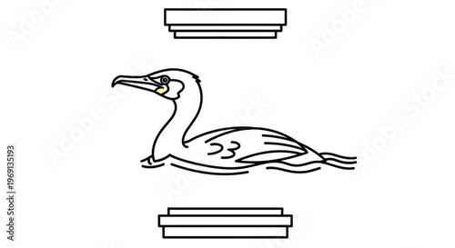 Elegant Line Art Illustration of a Graceful Water Bird Swimming Peacefully in a Serene Aquatic