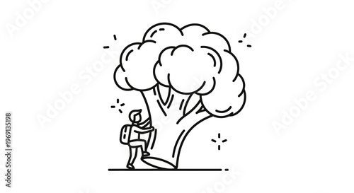 Adventurous climber scaling a colossal broccoli floret for peak nutritional achievement